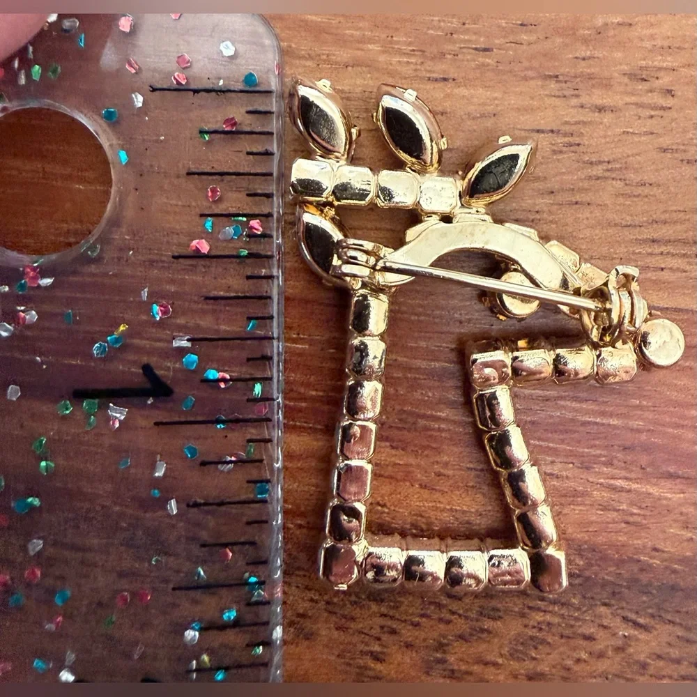 VTG Brooch Pin Reindeer Multi-color Rhinestone Christmas Holiday